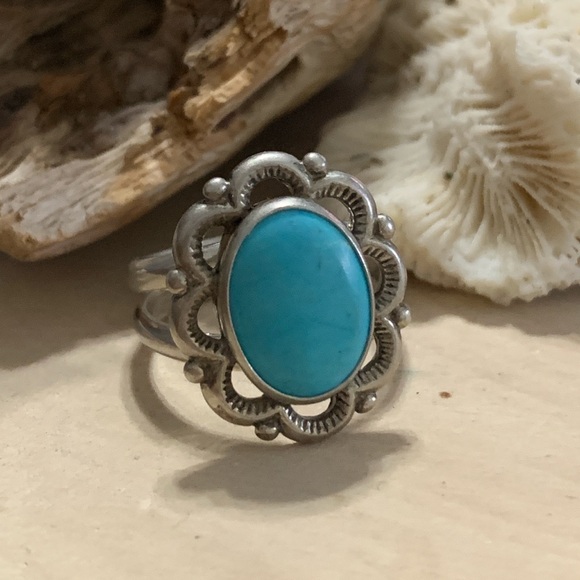 Signed Q.T. 925 Sterling Silver Ring Size 8 Quac Turquoise Inc Albuquerque, NM - Picture 1 of 8